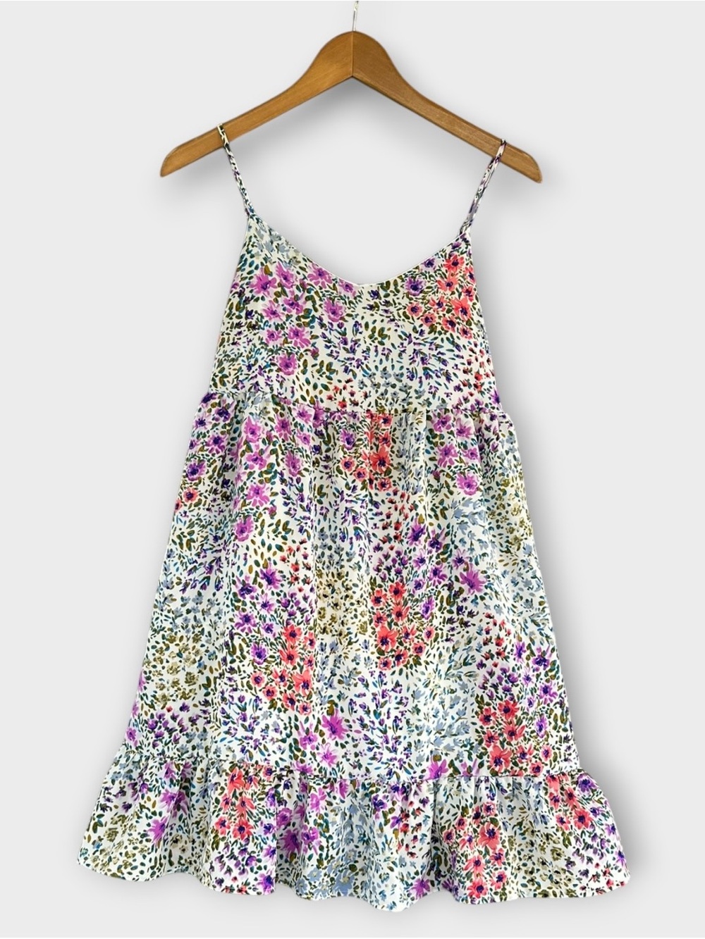 Everly White Floral Sundress with Pink and Purple Accents